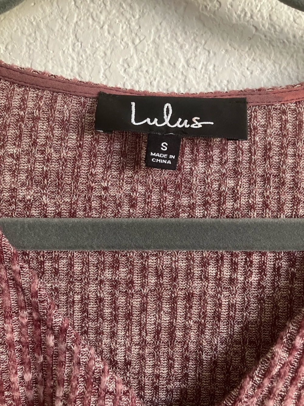 Lulu's Mauve Ribbed Drawstring V-Neck Long Sleeve Top - Picture 2 of 4
